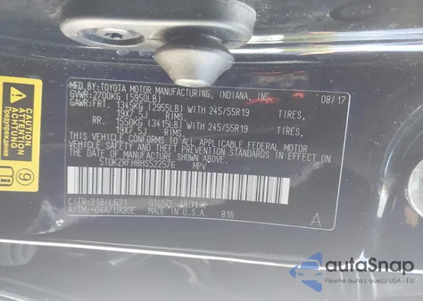 2017 Toyota Highlander Se z USA, uszkodzony, nr VIN 5TDKZRFH8HS522576